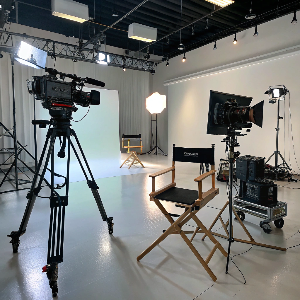 Professional video production set with lighting