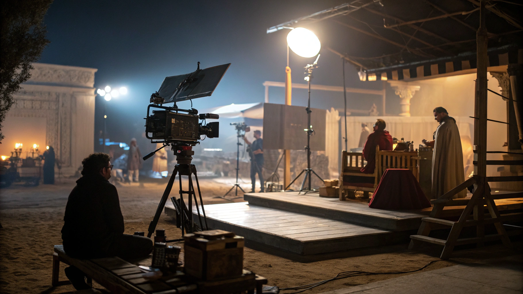 Cinematic lighting setup for a professional media production shoot