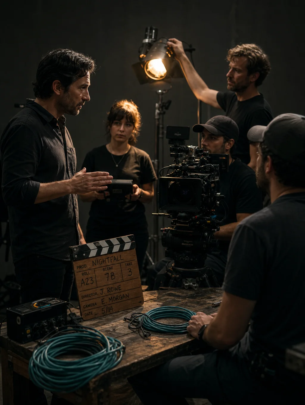 Kramer Vaughn Media Group production team working on a cinematic set